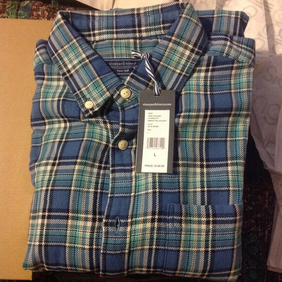 80'S LLBean Long Sleeve Button Down Flannel Check Shirt Made in USA Men's XL Vintage unclear Green type dark green Vintage Second Hand